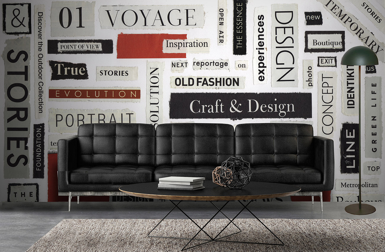 Customizable wallpaper with letter in a modern livingroom
