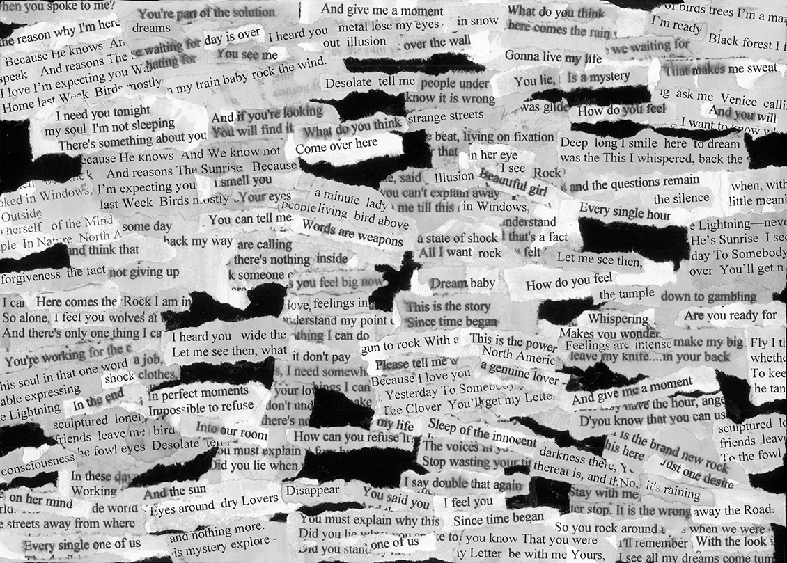 Carta da parati lettering con lettere e parole color bianco e nero