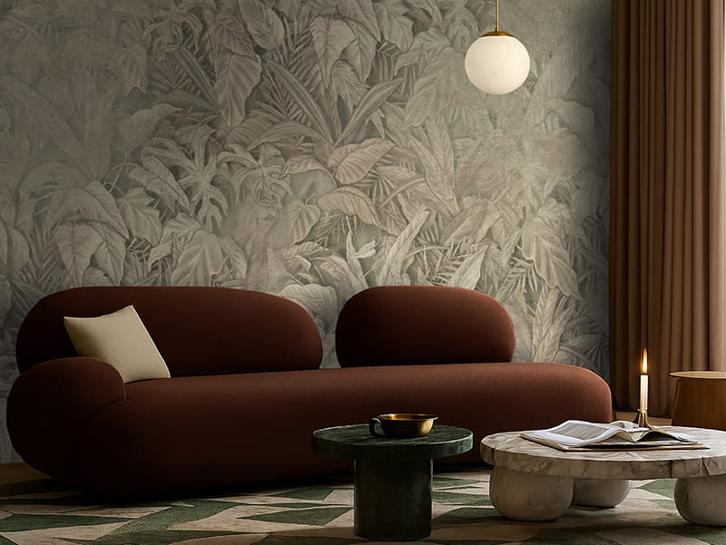 Carta da parati con boiserie classica realistica di colore grigio