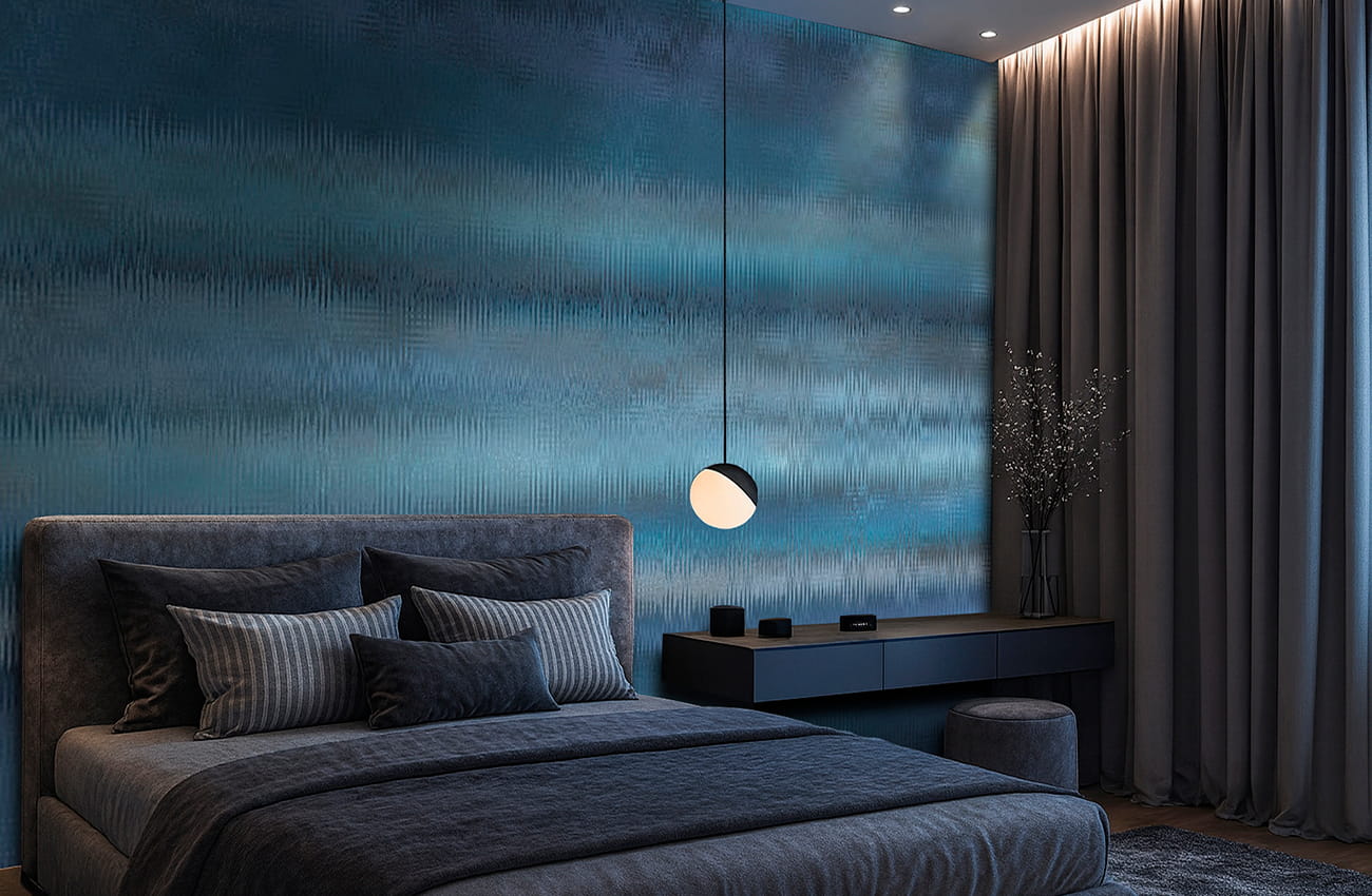 Carta da parati con boiserie classica realistica di colore grigio chiaro