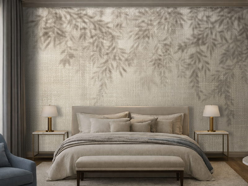 Carta da parati camera da letto elegante botanica toni neutri