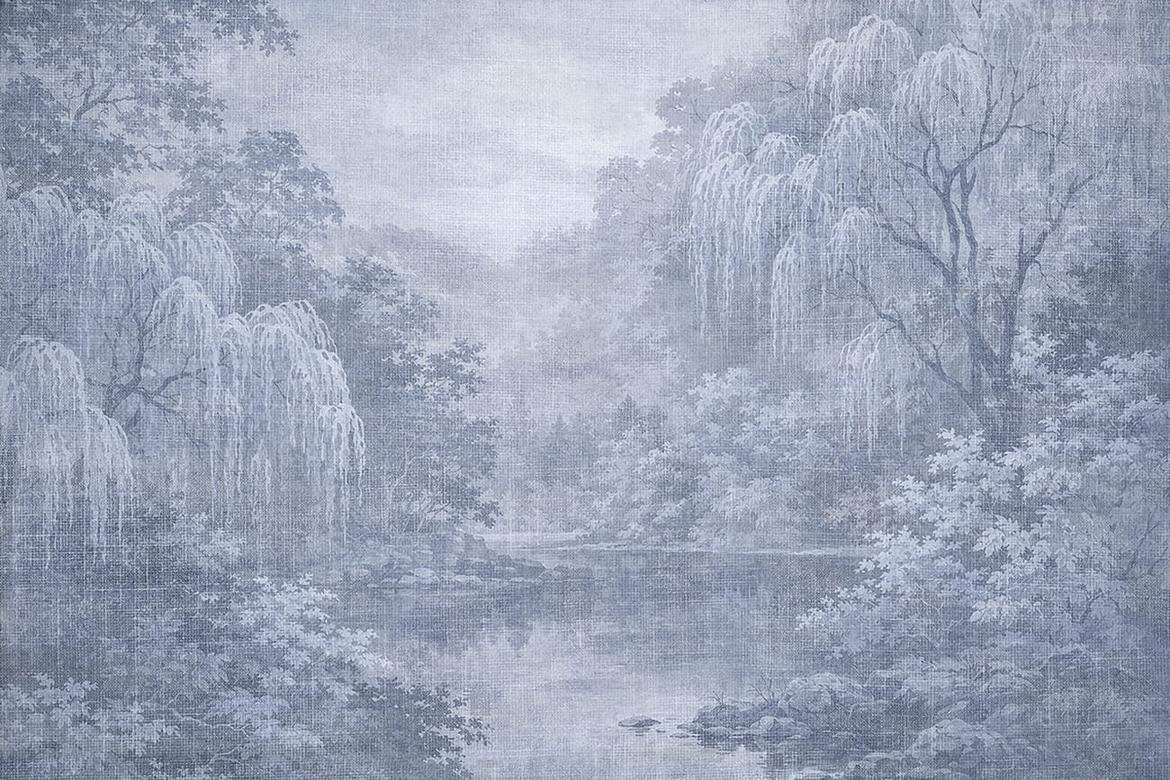 Carta da parati natura paesaggio affresco blu